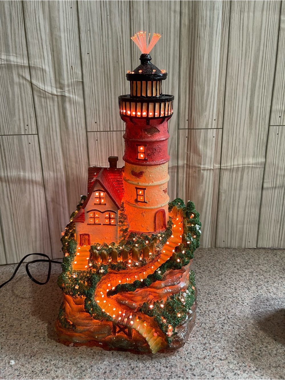 Red Lighthouse Christmas Village LED Ornament